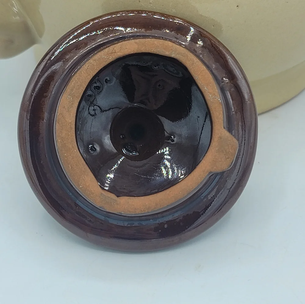 Brown Drip Glaze Round Stoneware Teapot Lid Retro Kitchen Rustic 70s Vintage